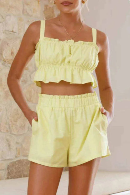 Ruffled Square Neck Cami and Shorts Set - Purcell's Clothing Company
