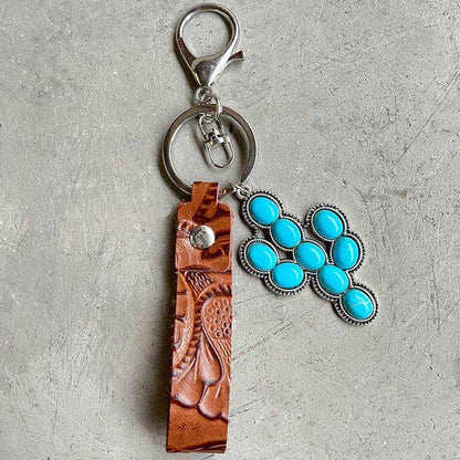 Turquoise Genuine Leather Key Chain - Purcell's Clothing Company