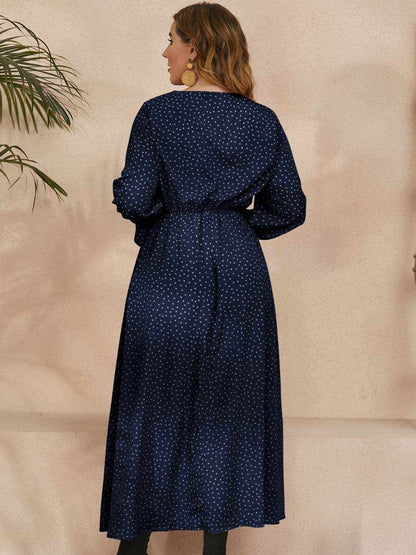 Honey Plus Size Ruffled Polka Dot Long Sleeve Midi Dress - Purcell's Clothing Company