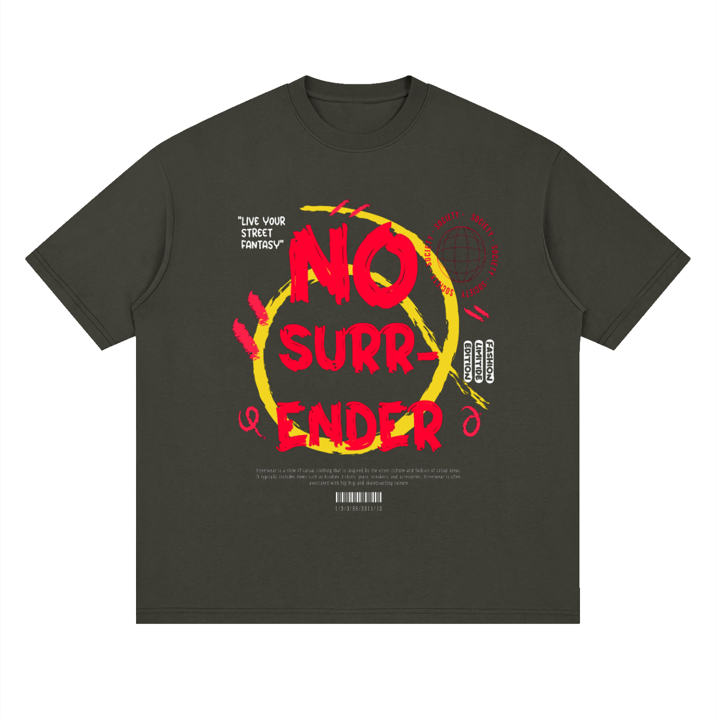 No Surrender Streetwear Loose Drop Shoulder T-Shirt