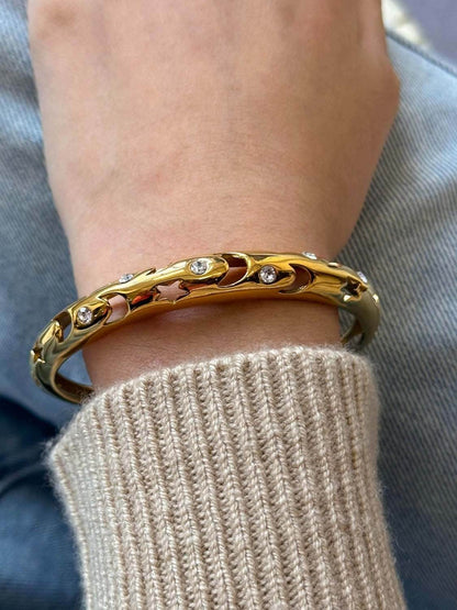 Stainless Steel Inlaid Rhinestone Cutout Bracelet - Purcell's Clothing Company