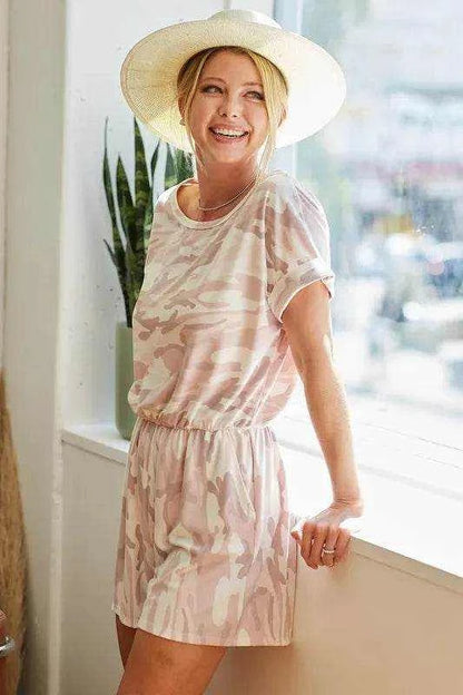 BiBi Camo Print French Terry Romper with Side Pockets - Purcell's Clothing Company