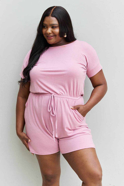 Zenana Chilled Out Full Size Short Sleeve Romper in Light Carnation Pink - Purcell's Clothing Company