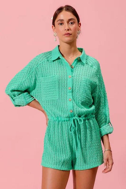 SO ME Textured Knit Button Front Romper - Purcell's Clothing Company