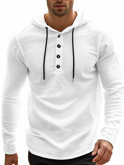 Men's Full Size Drawstring Button Detail Long Sleeve Hoodie Plus Size - Purcell's Clothing Company