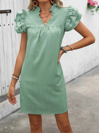 Ivy Lane Ruffled Notched Cap Sleeve Mini Dress - Purcell's Clothing Company