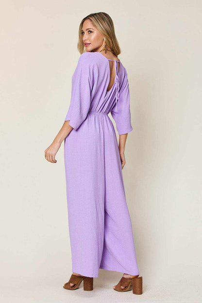 Double Take Full Size Surplice Wide Leg Jumpsuit with Pockets - Purcell's Clothing Company
