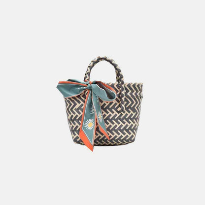 Contrast Woven Handbag with Ribbon - Purcell's Clothing Company