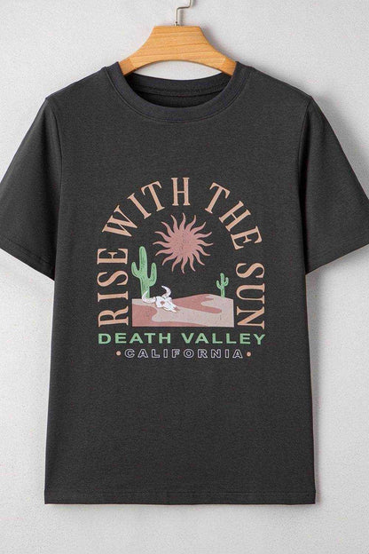 RISE WITH THE SUN Graphic Round Neck Short Sleeve T-Shirt - Purcell's Clothing Company