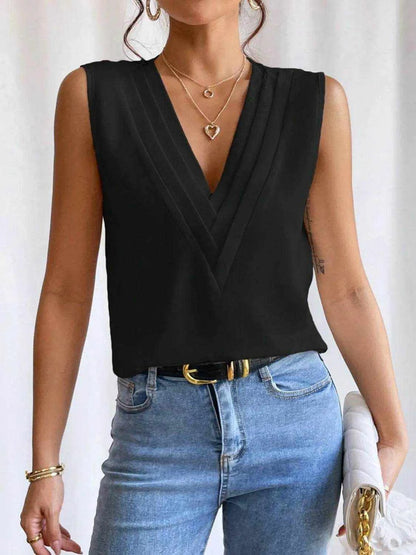 V-Neck Pleated Sleeveless Cami Tank Top - Purcell's Clothing Company