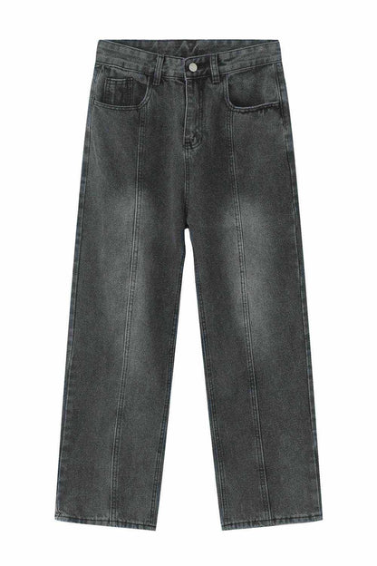 Men's Washed Splicing Straight Leg Jeans - Purcell's Clothing Company