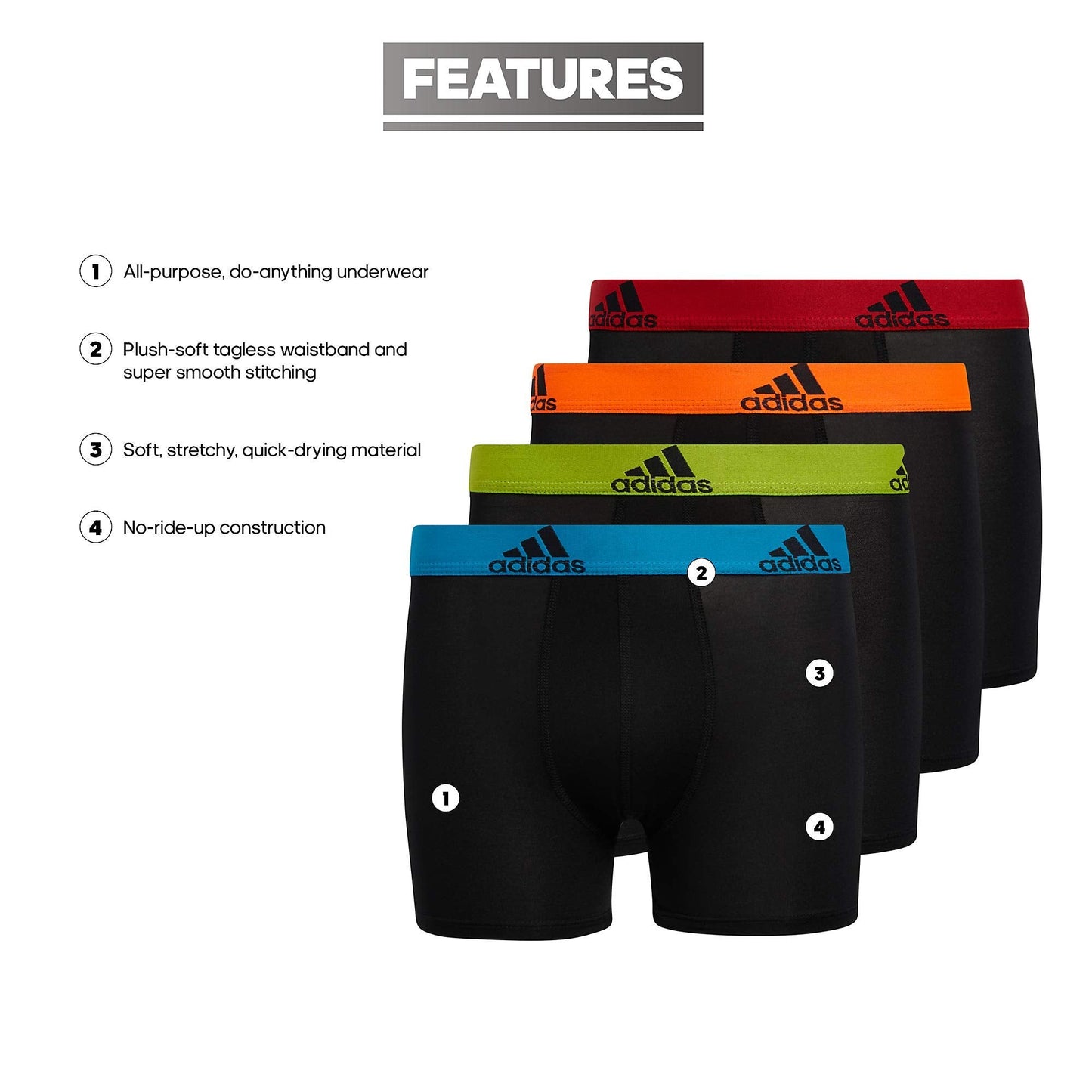 Adidas Athletic Fit Microfiber Boxer Brief (4 - Pack) - Purcell's Clothing Company - 