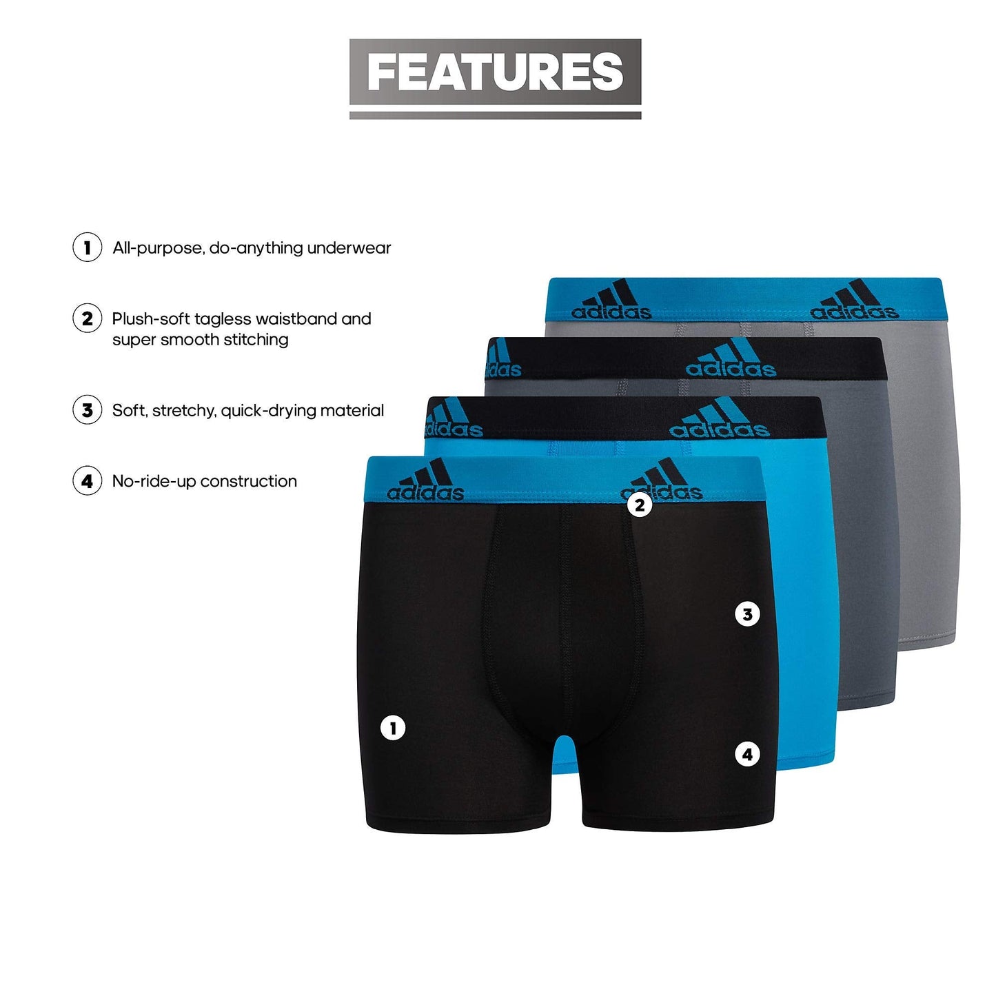 Adidas Athletic Fit Microfiber Boxer Brief (4 - Pack) - Purcell's Clothing Company - 