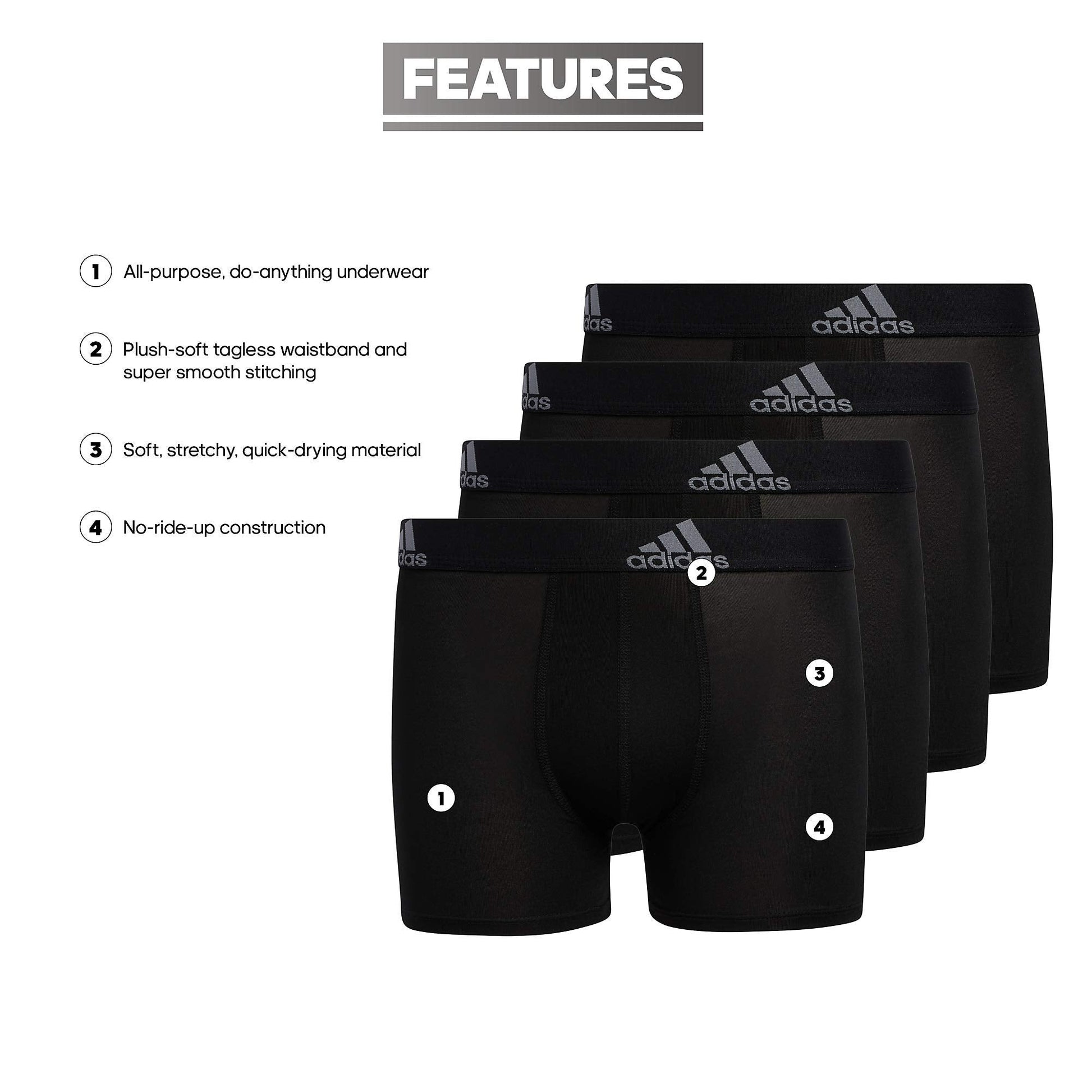 Adidas Athletic Fit Microfiber Boxer Brief (4 - Pack) - Purcell's Clothing Company - 