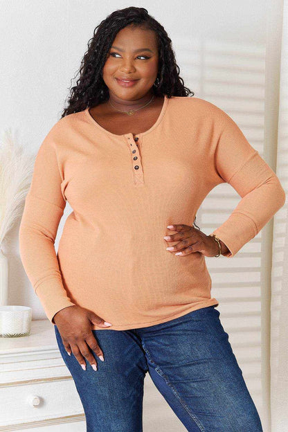 Basic Bae Half Button Long Sleeve Top - Purcell's Clothing Company