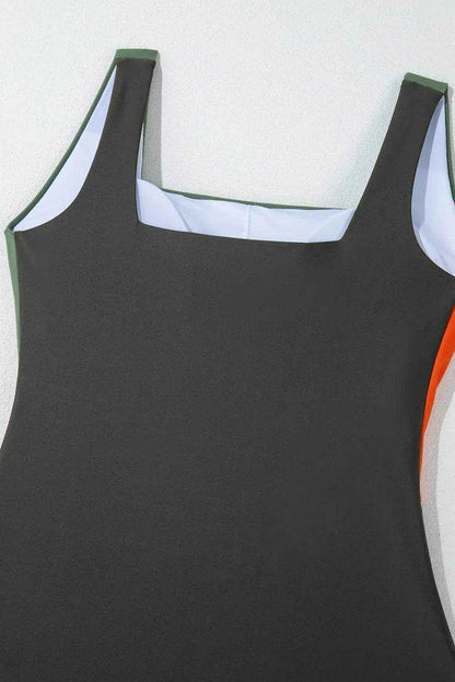 Color Block Padded Square Neck One Piece Swimsuit - Purcell's Clothing Company