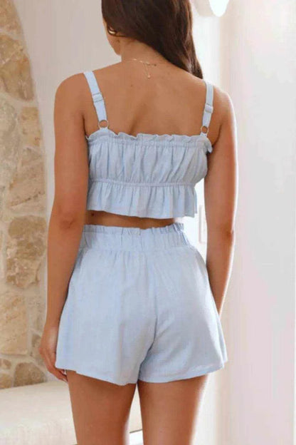Ruffled Square Neck Cami and Shorts Set - Purcell's Clothing Company
