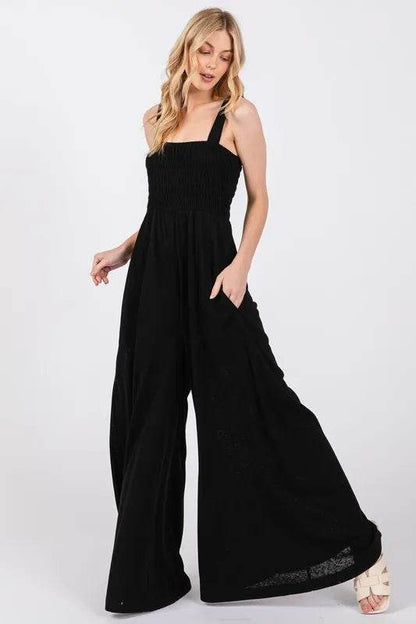 SAGE+FIG Smocked Flowy Wide Leg Jumpsuit - Purcell's Clothing Company