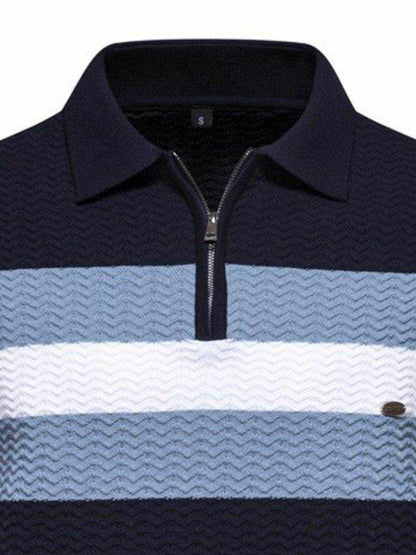 Collared Neck Striped Texture Knit Polo - Purcell's Clothing Company