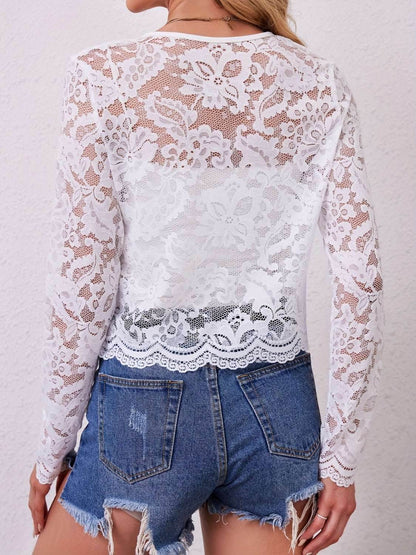 Lace Open Front Long Sleeve Jacket - Purcell's Clothing Company