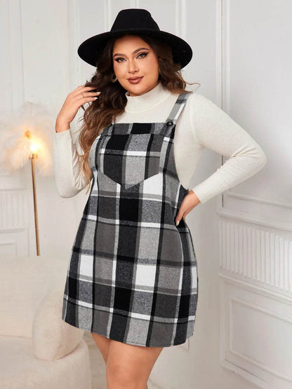 Honey Plus Size Plaid Wide Strap Overall Dress - Purcell's Clothing Company