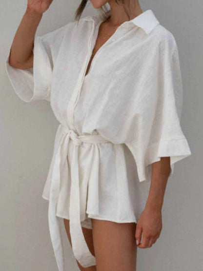 Collared Neck Half Sleeve Romper - Purcell's Clothing Company