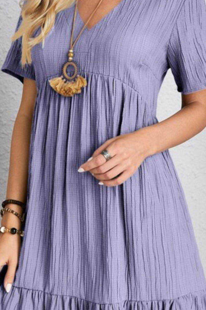Full Size V-Neck Short Sleeve Dress - Purcell's Clothing Company