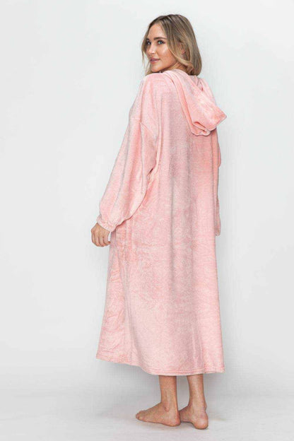 Double Take Full Size Pocketed Hooded Midi Lounge Dress - Purcell's Clothing Company