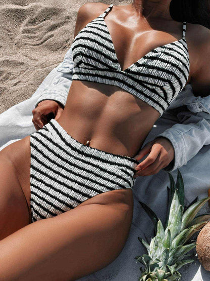 Striped V-Neck Two-Piece Swim Set - Purcell's Clothing Company
