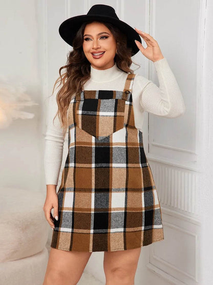 Honey Plus Size Plaid Wide Strap Overall Dress - Purcell's Clothing Company