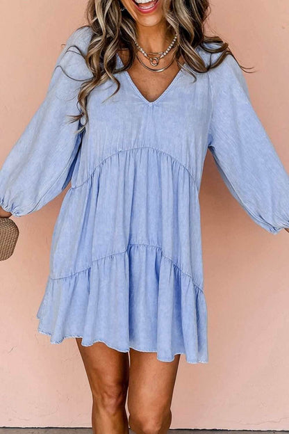 V-Neck Tiered Ruffled Hem Mini Dress - Purcell's Clothing Company