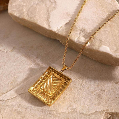 Stainless Steel Inlaid Rhinestone Rectangle Shape Pendant Necklace - Purcell's Clothing Company