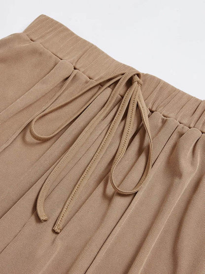 Round Neck Long Sleeve Top and Tied Pants Set - Purcell's Clothing Company