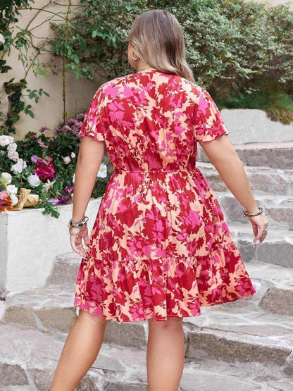 Plus Size Printed V-Neck Flutter Sleeve Dress - Purcell's Clothing Company