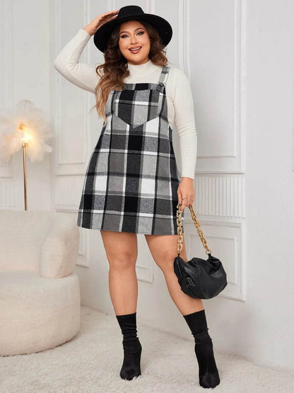 Honey Plus Size Plaid Wide Strap Overall Dress - Purcell's Clothing Company