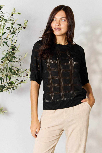 Mandy Ribbed Trim Round Neck Knit Top - Purcell's Clothing Company