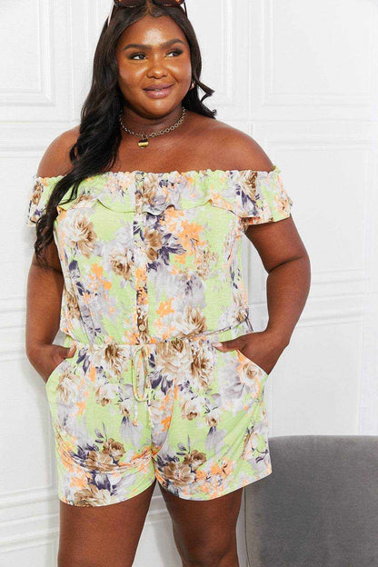 Sew In Love Full Size Pure Delight Floral Off-Shoulder Romper - Purcell's Clothing Company