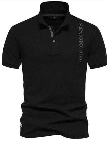 Collared Neck Geometric Embroidered Polo - Purcell's Clothing Company