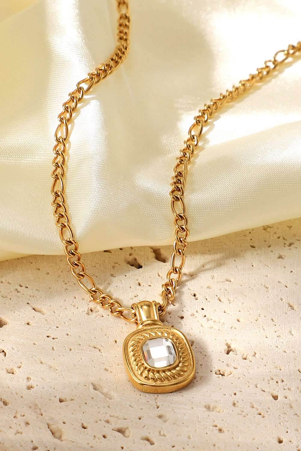 18K Gold Plated Inlaid Rhinestone Pendant Necklace - Purcell's Clothing Company
