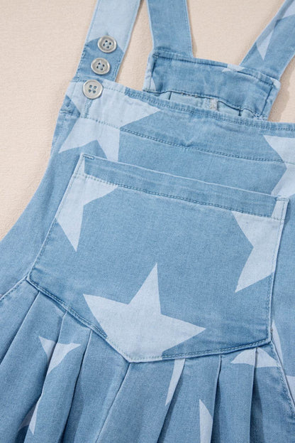 Star Print Square Neck Denim Overalls - Purcell's Clothing Company