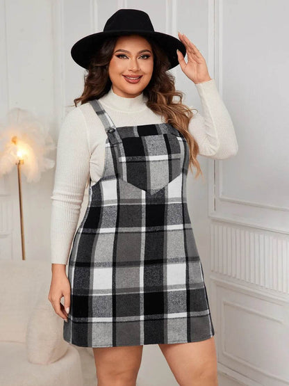 Honey Plus Size Plaid Wide Strap Overall Dress - Purcell's Clothing Company