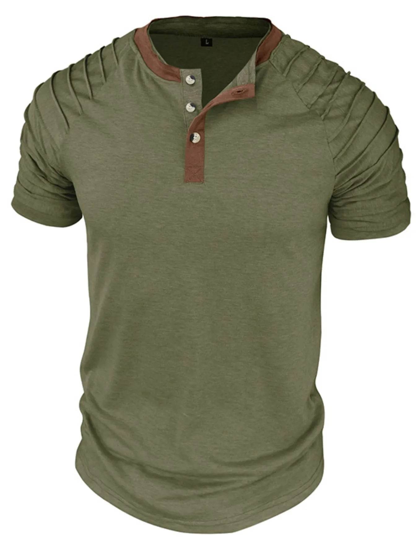Casual Henley Short Sleeve Top with Contrast Collar - Purcell's Clothing Company