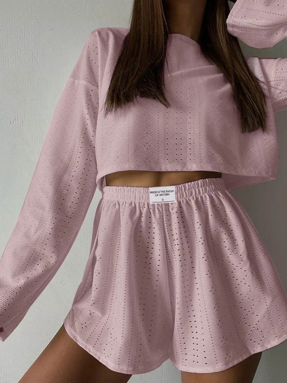 Eyelet Round Neck Top and Shorts Set - Purcell's Clothing Company