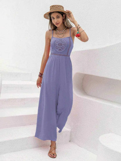 Openwork Spaghetti Strap Wide Leg Jumpsuit - Purcell's Clothing Company