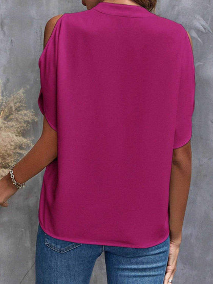 Notched Cold Shoulder Blouse - Purcell's Clothing Company