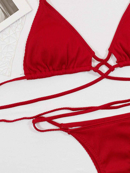 Halter Neck Crisscross Ribbed Bikini Set - Purcell's Clothing Company