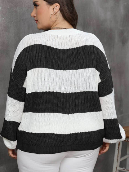 Plus Size Striped Round Neck Long Sleeve Sweater - Purcell's Clothing Company