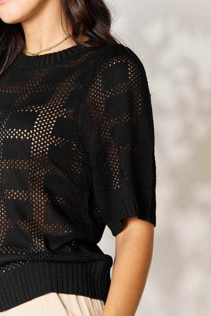 Mandy Ribbed Trim Round Neck Knit Top - Purcell's Clothing Company