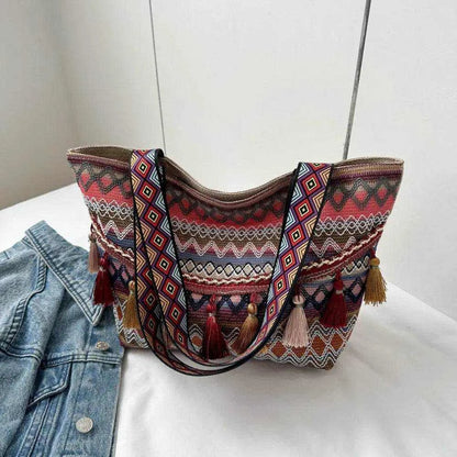 Printed Tassel Detail Tote Bag - Purcell's Clothing Company