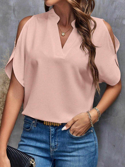 Notched Cold Shoulder Blouse - Purcell's Clothing Company